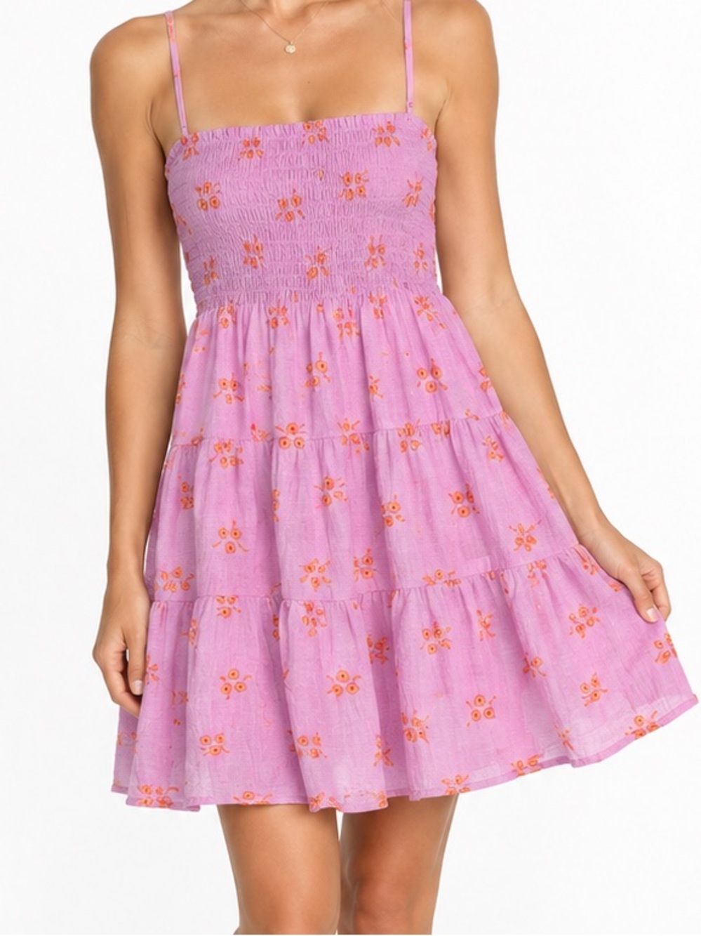 NEW Altar’d State pink embroidered smocked dress size M medium
